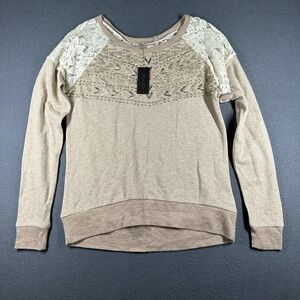 NWT- Miss Me Tan and Cream Lace Sweatshirt